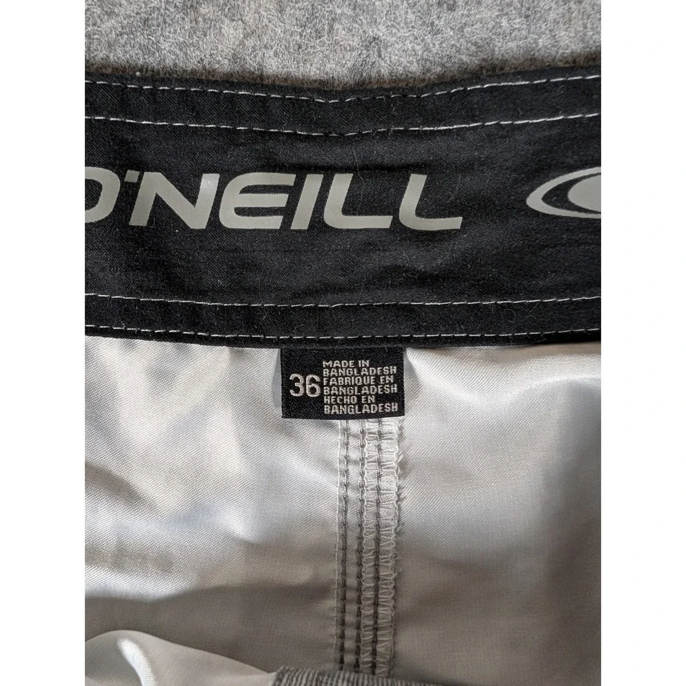 O'Neill Mens Board Shorts Grey Blue Striped Colorblock Swim Trunks Side Pocket